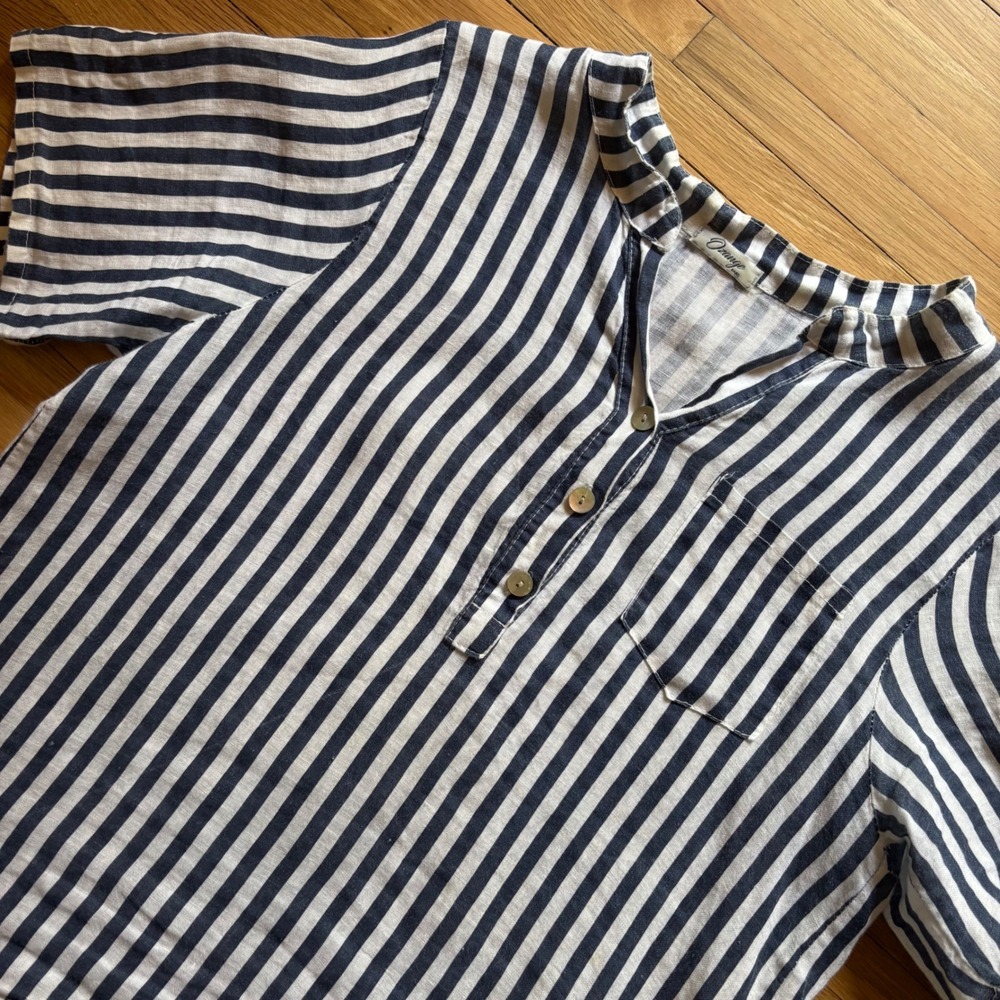 100% Linen Womenβ Shirt Tunic XL/XXL? Stripes Minimalist Coastal Italy Ozange